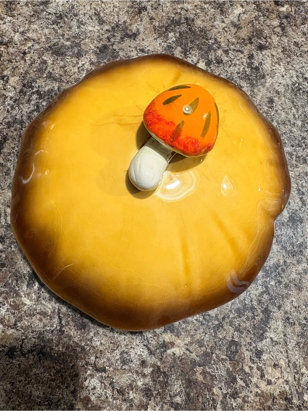 Hand-Painted Mushroom Trinket Dish - Yellow and Orange